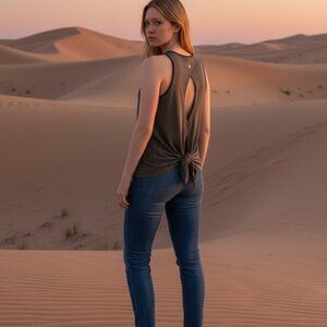 Luluemon Wom Gray Sleeveless Open Back Tie Tank Top Breathable Lightweight